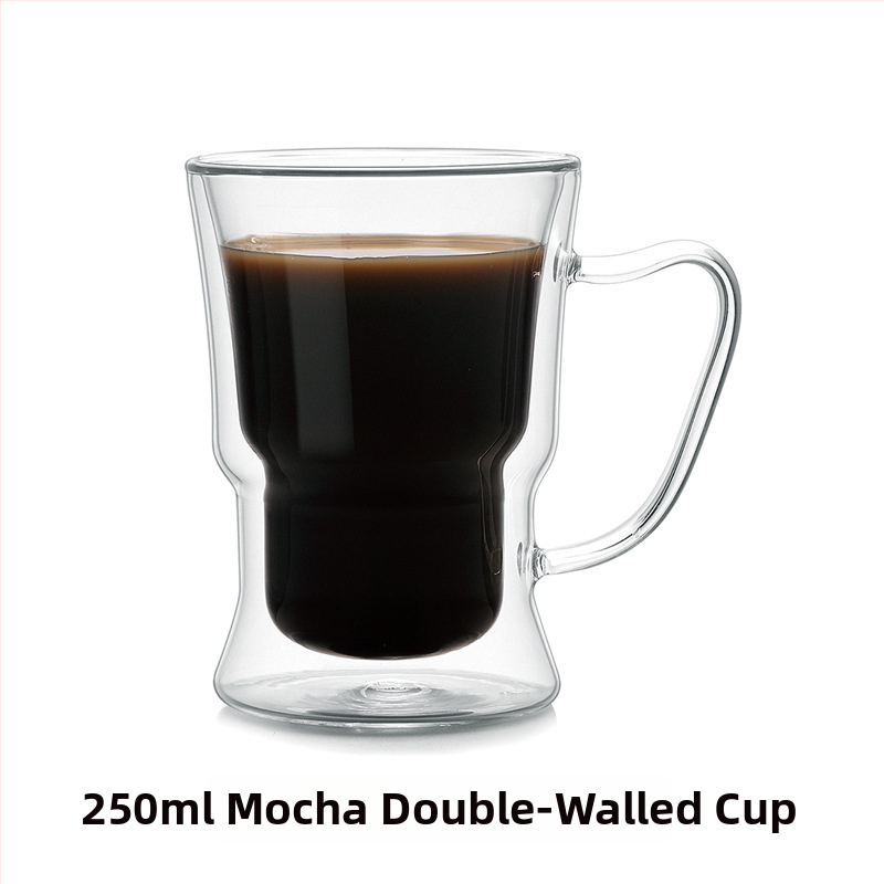Cană de cafea din sticlă cu pereți dubli termoizolați, cu mâner, ideală pentru latte și cafea americană
