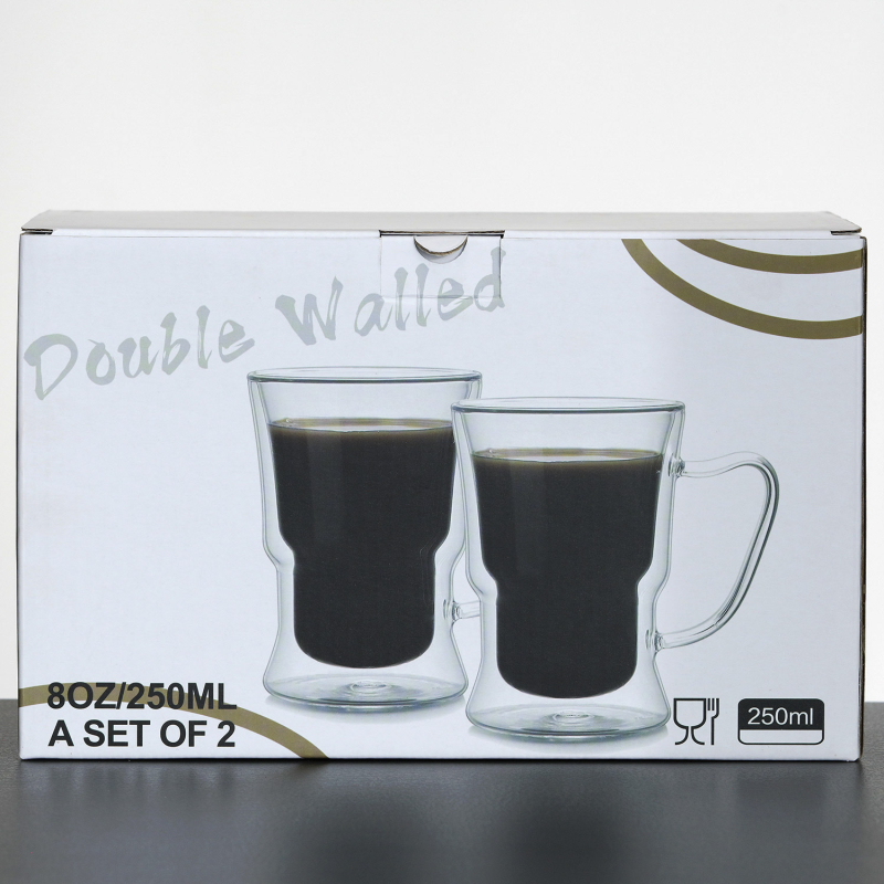 Cană de cafea din sticlă cu pereți dubli termoizolați, cu mâner, ideală pentru latte și cafea americană