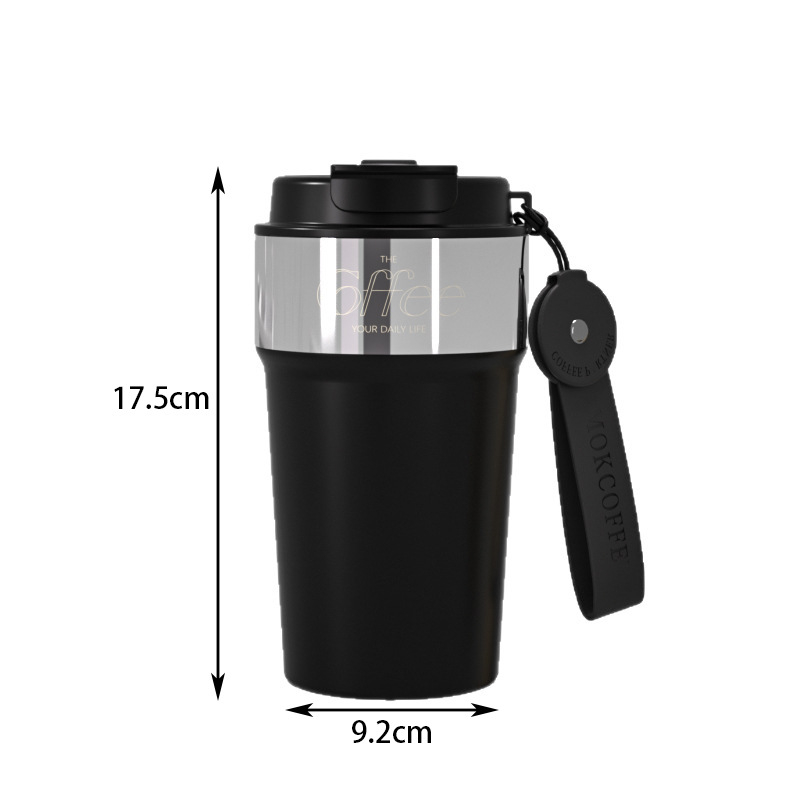 Cană de cafea cu pereți dubli din oțel inoxidabil 316, termos cu pai, portabil pentru exterior, cu șnur de purtare, izolație 6–12 ore