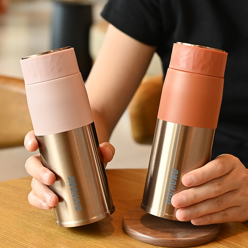 Ceașcă termică cu interior din oțel inoxidabil 316, etanșă, anti-alunecare, portabilă, design retro de lux pentru cafea