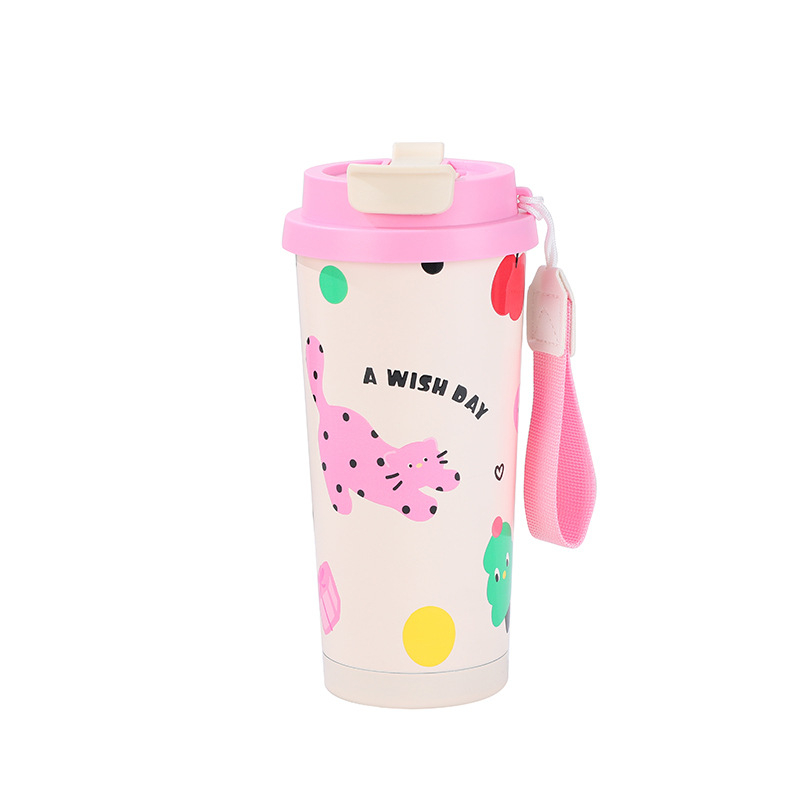 Termos pentru copii cu design desen animat, termos din oțel inoxidabil, portabil, interior 316, exterior 304, izolație, capacitate mare, cu pai