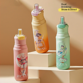 Căniță izolată cu pai, design în stil manga chinezesc pentru fete și elevi, portabilă, rezistentă la căderi