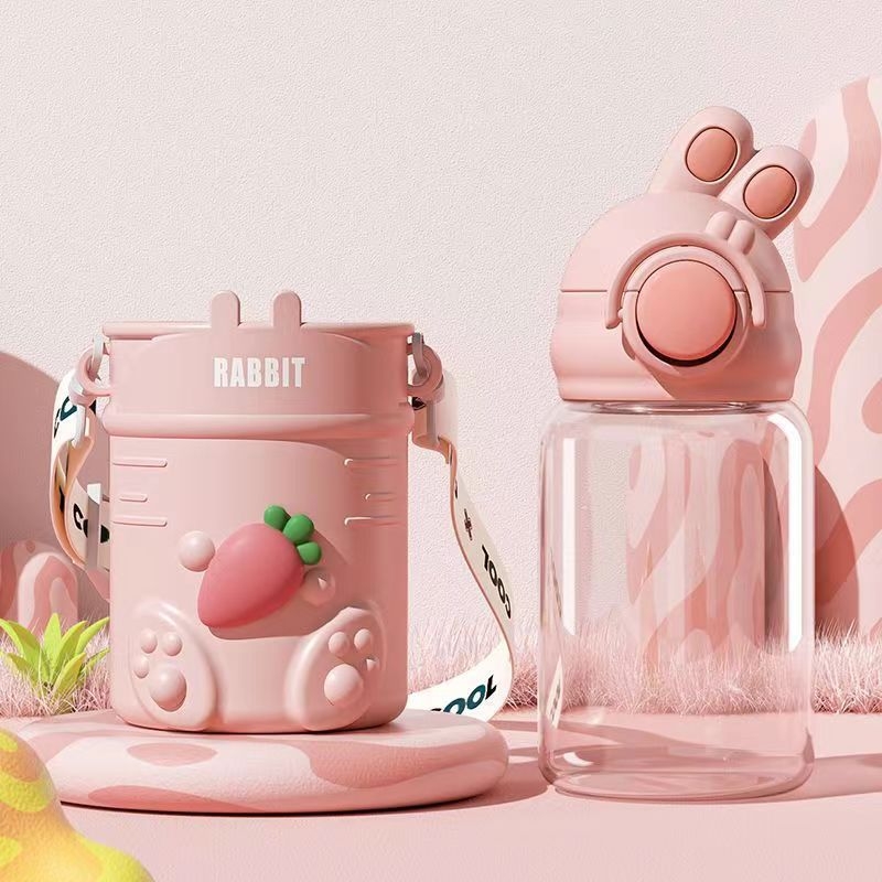 YOYO Rabbit cană de apă pentru copii – vară, capacitate mare, pentru grădiniță, cu pai
