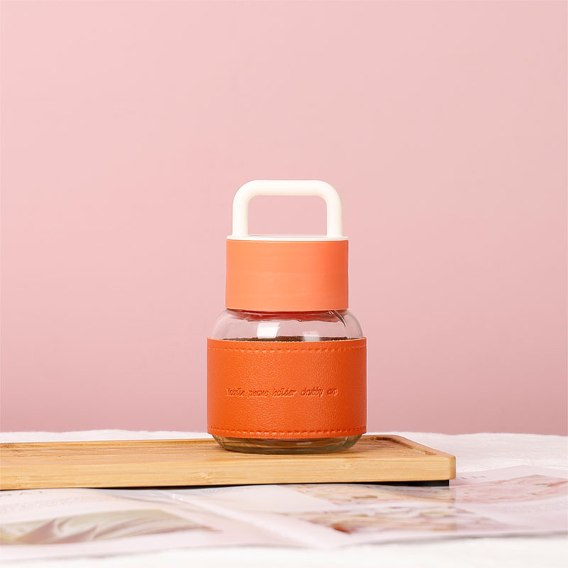 Cană de apă din sticlă cu mâner, pentru studenți – portabilă, protecție la arsură, mini, design atrăgător, cadou