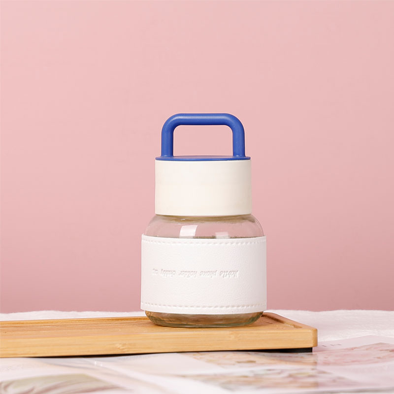 Cană de apă din sticlă cu mâner, pentru studenți – portabilă, protecție la arsură, mini, design atrăgător, cadou