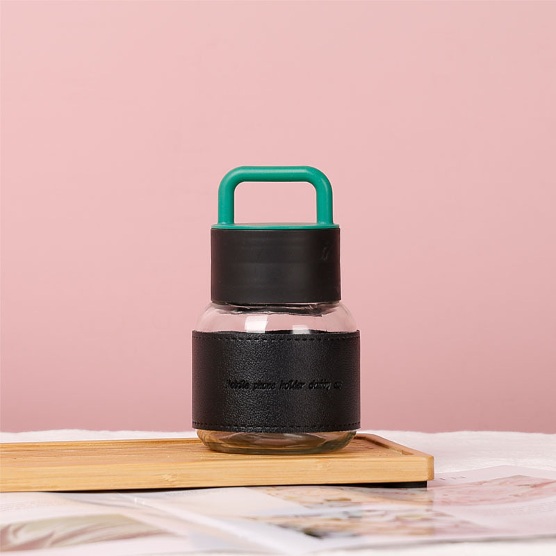 Cană de apă din sticlă cu mâner, pentru studenți – portabilă, protecție la arsură, mini, design atrăgător, cadou