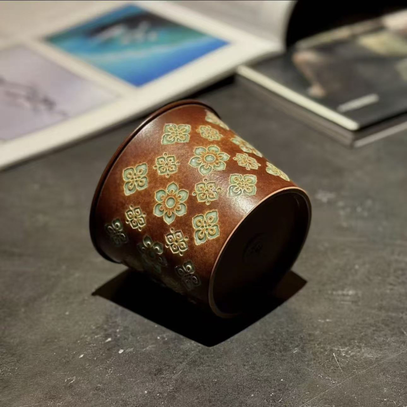Ceașcă Master Longquan Celadon cu motiv floral, ceașcă ceramică pentru cafea, ceașcă mare pentru degustarea ceaiului, stil vintage.