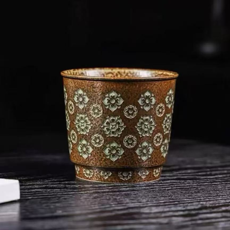 Ceașcă Master Longquan Celadon cu motiv floral, ceașcă ceramică pentru cafea, ceașcă mare pentru degustarea ceaiului, stil vintage.