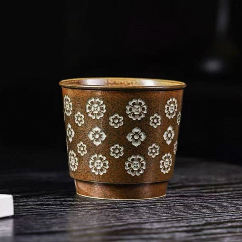 Ceașcă Master Longquan Celadon cu motiv floral, ceașcă ceramică pentru cafea, ceașcă mare pentru degustarea ceaiului, stil vintage.