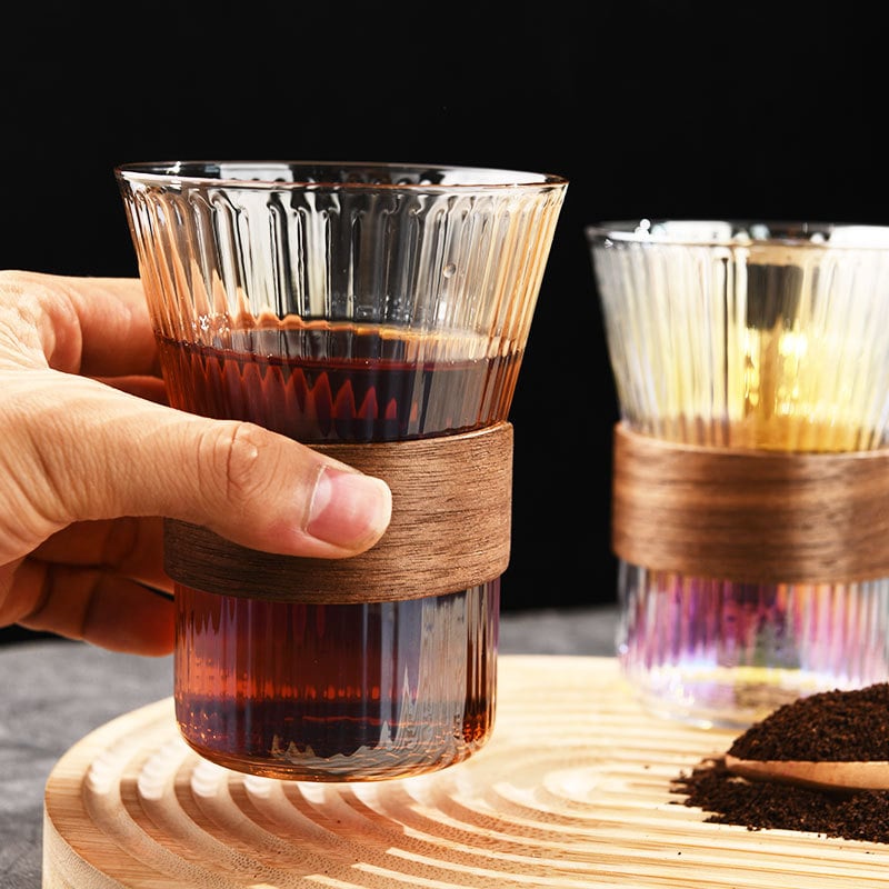 Pahar din sticlă cristal, fără mâner, pentru cafea cu gheață și latte, formă neregulată, design minimalist pentru uz casnic