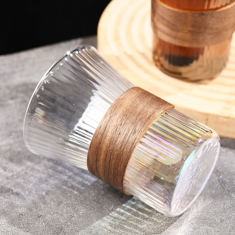 Pahar din sticlă cristal, fără mâner, pentru cafea cu gheață și latte, formă neregulată, design minimalist pentru uz casnic