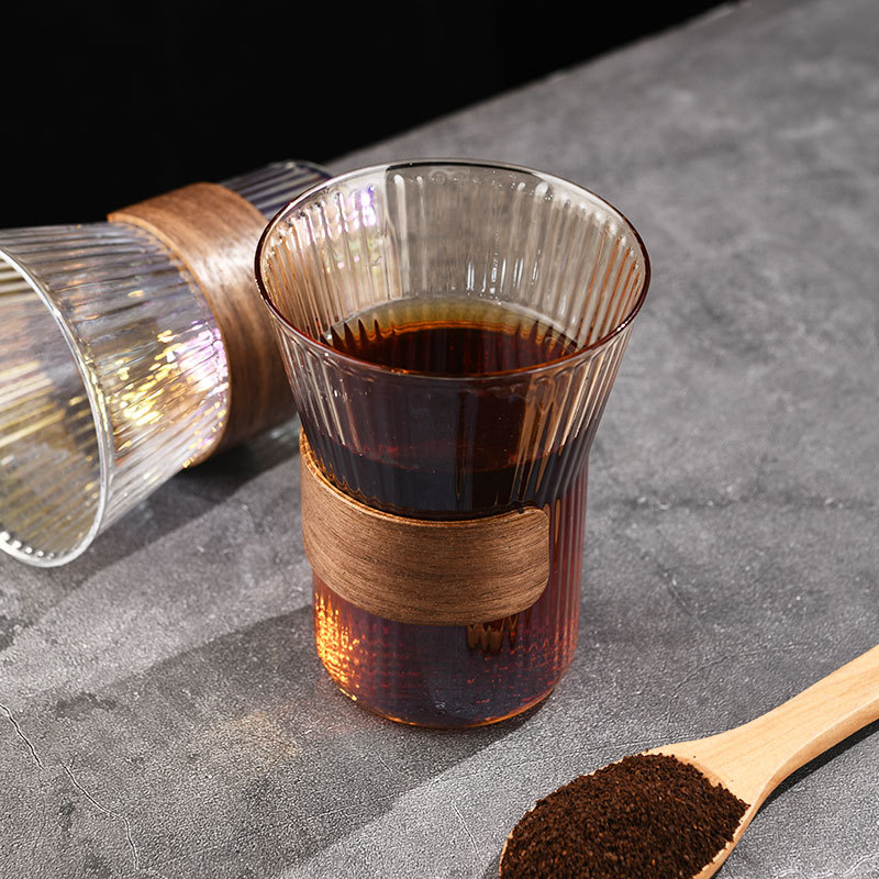 Pahar din sticlă cristal, fără mâner, pentru cafea cu gheață și latte, formă neregulată, design minimalist pentru uz casnic