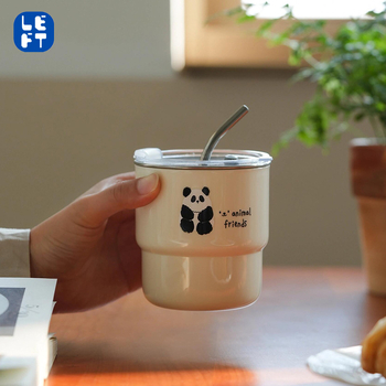 Ceașcă Panda pentru cafea cu capac, din oțel inoxidabil 304, cu pai, portabilă pentru mașină, pentru cupluri