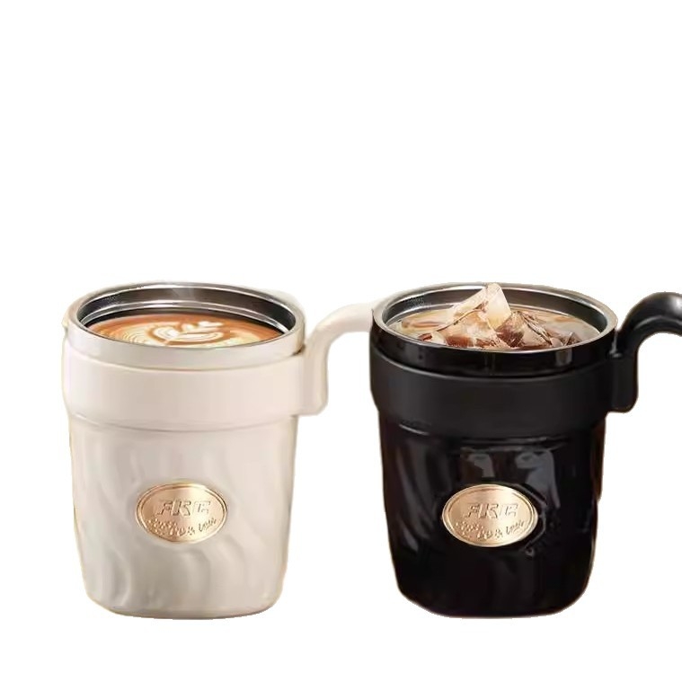 FKC cană de cafea cu izolație în vid, cu pai și mâner – termos portabil pentru femei