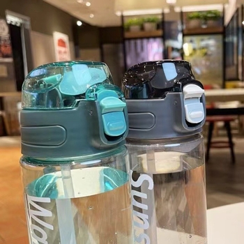Pahar de apă din plastic, capacitate mare, stil coreean, cu pai în formă de cioc de rață, portabil pentru vară, potrivit pentru studenți și adulți