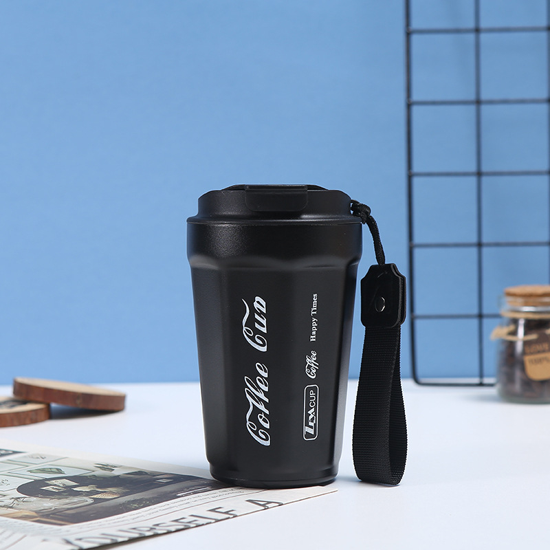 Cană termoizolată pentru cafea din oțel inoxidabil 316, cu șnur de purtare, portabil pentru cupluri