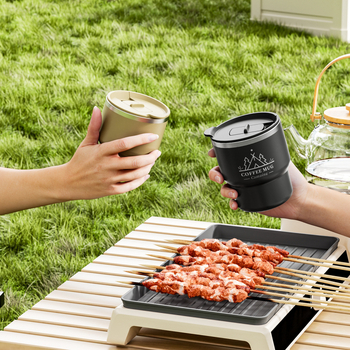 Ceașcă de cafea din oțel inoxidabil 304, cu capac, pentru camping în aer liber, cană portabilă pentru birou