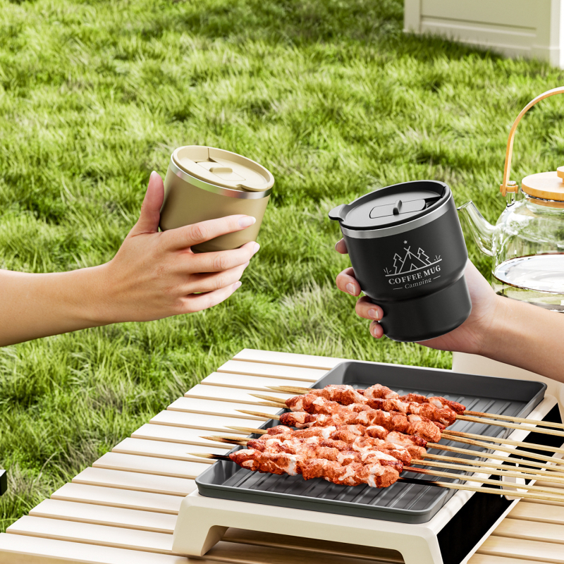 Ceașcă de cafea din oțel inoxidabil 304, cu capac, pentru camping în aer liber, cană portabilă pentru birou