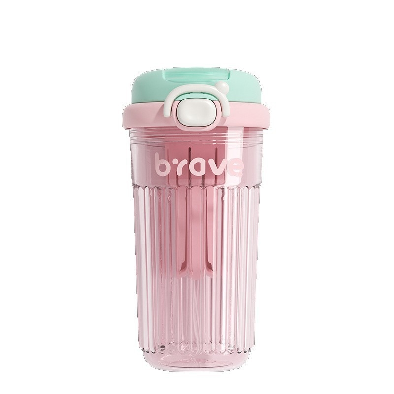 Ceașcă de cafea cu pai, din plastic, cu pereți dubli, portabilă pentru exterior