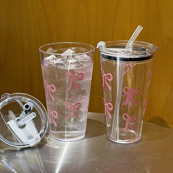 Pahar de apă în stil coreean, simplu, cu capac, design minimalist cu litere, unisex, pentru călătorii, școală și birou, din plastic