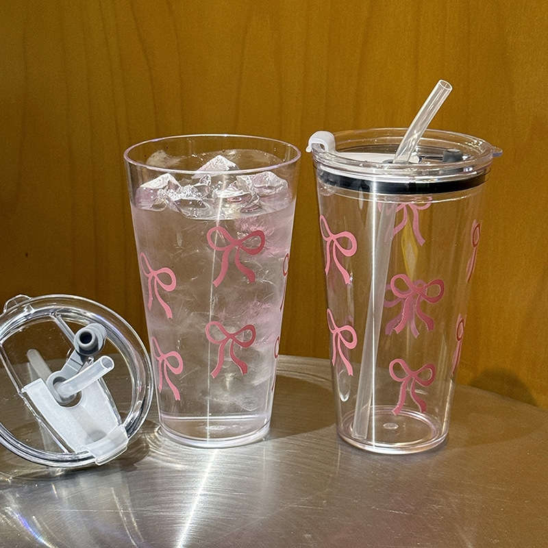 Pahar de apă în stil coreean, simplu, cu capac, design minimalist cu litere, unisex, pentru călătorii, școală și birou, din plastic