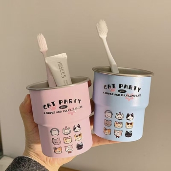 Cupe din oțel inoxidabil pentru periajul dinților și clătire, cu design în trepte, familie de pisicuțe