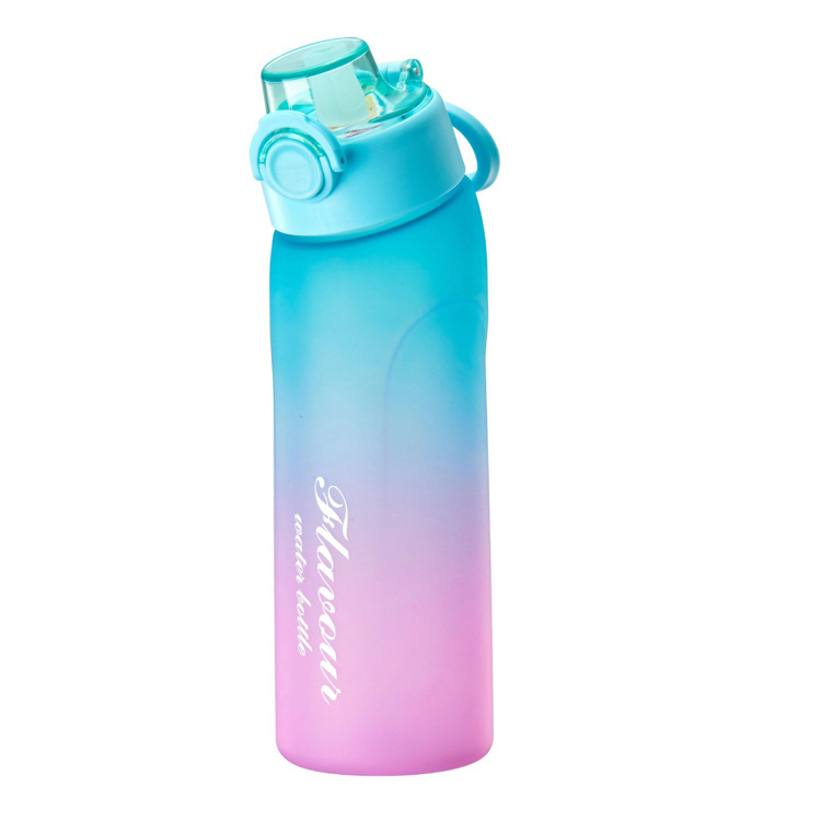 Sticlă de apă cu gradient mat, aromă de fructe, pai parfumat, plastic bicolor