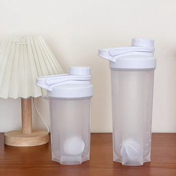 Cană albă pentru shake de proteine cu mixer enzimatic, recipient pentru fitness cu scară de măsurare, din plastic PP, cu bilă de amestecare
