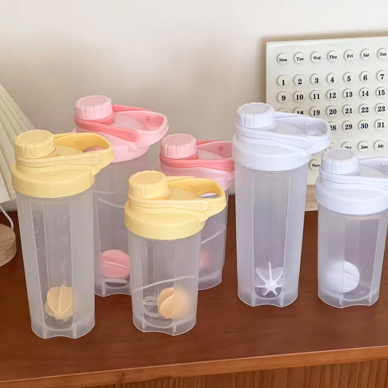 Cană albă pentru shake de proteine cu mixer enzimatic, recipient pentru fitness cu scară de măsurare, din plastic PP, cu bilă de amestecare
