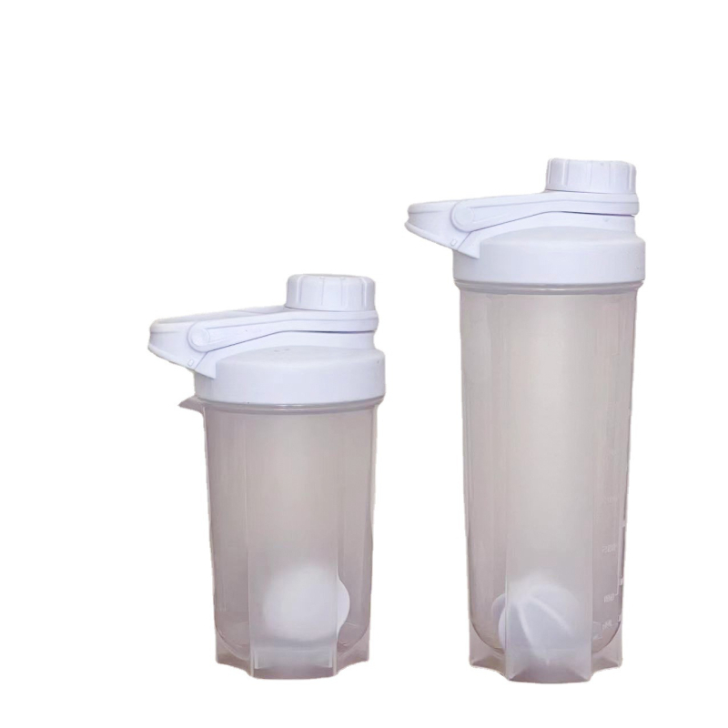 Cană albă pentru shake de proteine cu mixer enzimatic, recipient pentru fitness cu scară de măsurare, din plastic PP, cu bilă de amestecare