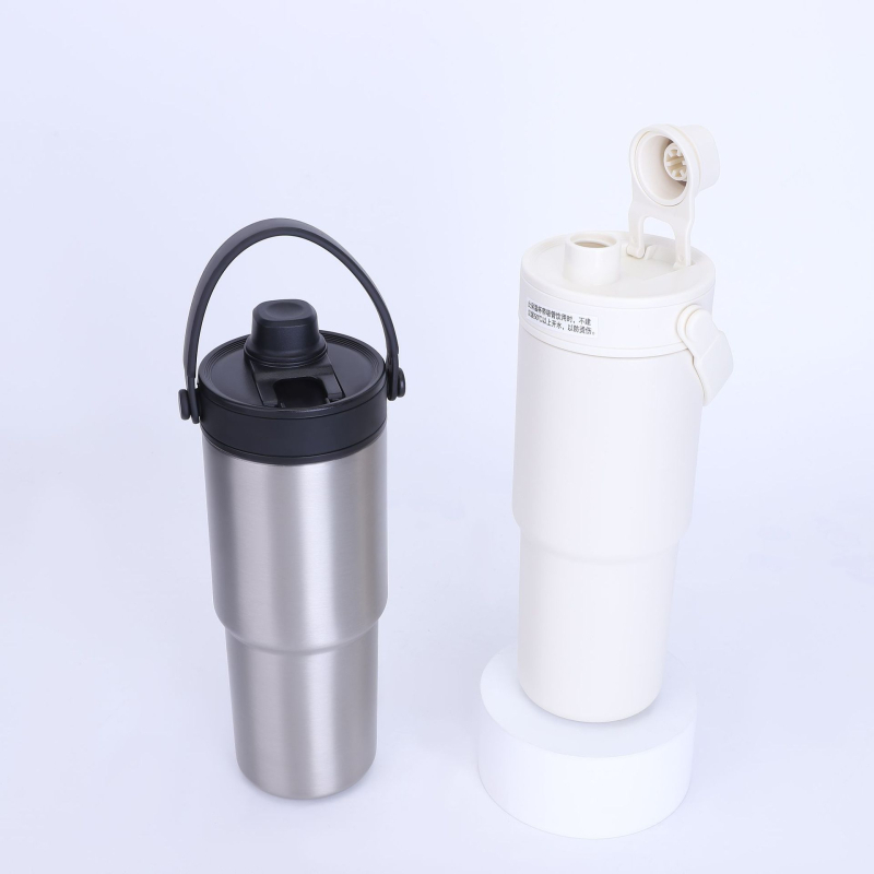 Cană termoizolantă 735 ml, interior ceramic, mare capacitate, mâner portabil, cană pentru mașină