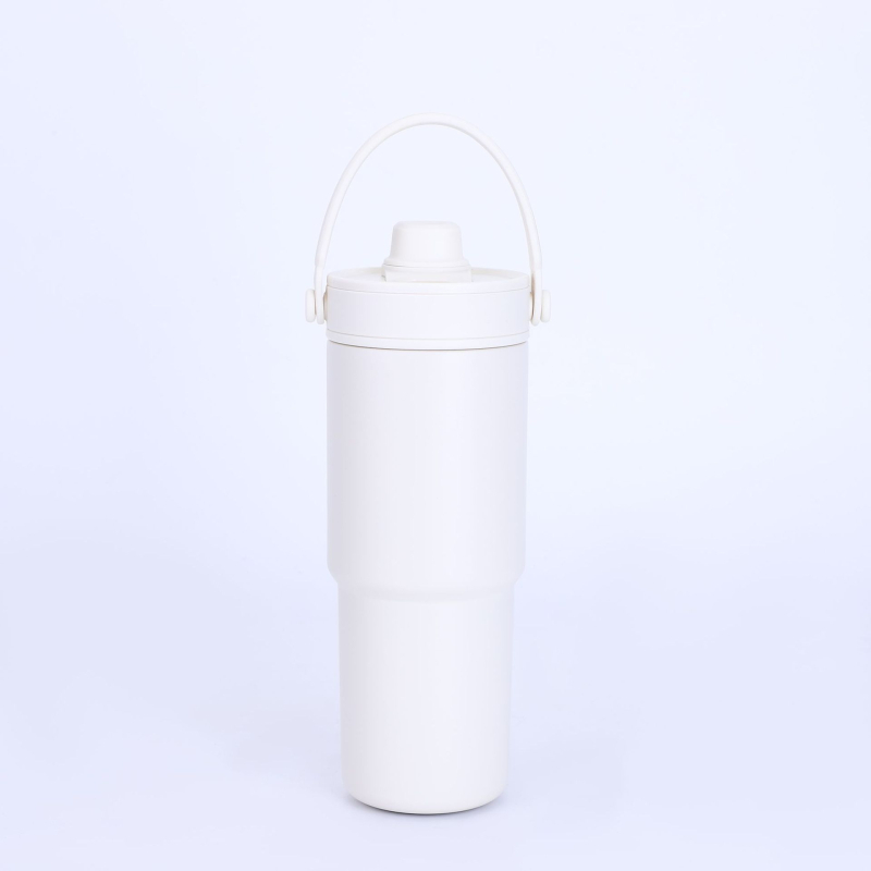 Cană termoizolantă 735 ml, interior ceramic, mare capacitate, mâner portabil, cană pentru mașină