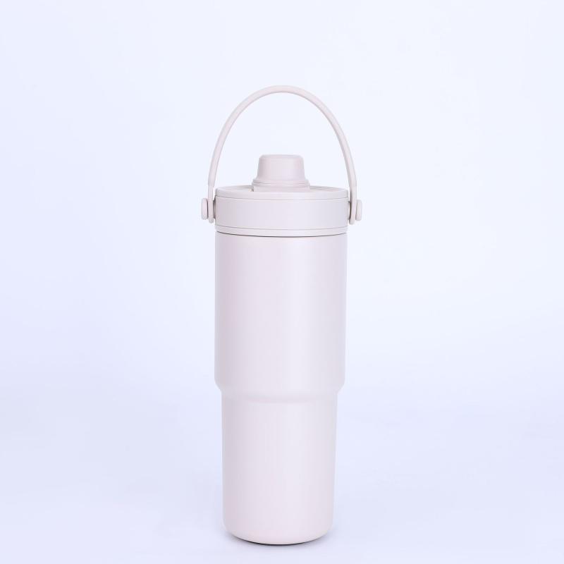 Cană termoizolantă 735 ml, interior ceramic, mare capacitate, mâner portabil, cană pentru mașină