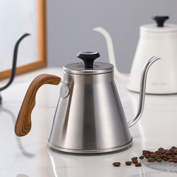 Ceainic din oțel inoxidabil 304, 1L, stil european, cu capac și controlul temperaturii, pentru preparare cafea turnată manual și utilizare în aer liber cu flacără deschisă