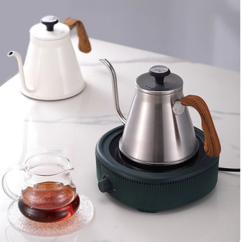 Ceainic din oțel inoxidabil 304, 1L, stil european, cu capac și controlul temperaturii, pentru preparare cafea turnată manual și utilizare în aer liber cu flacără deschisă