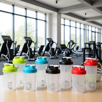 Cană shaker cu capac rabatabil și bilă de amestec încorporată, pentru proteine și smoothie, din plastic