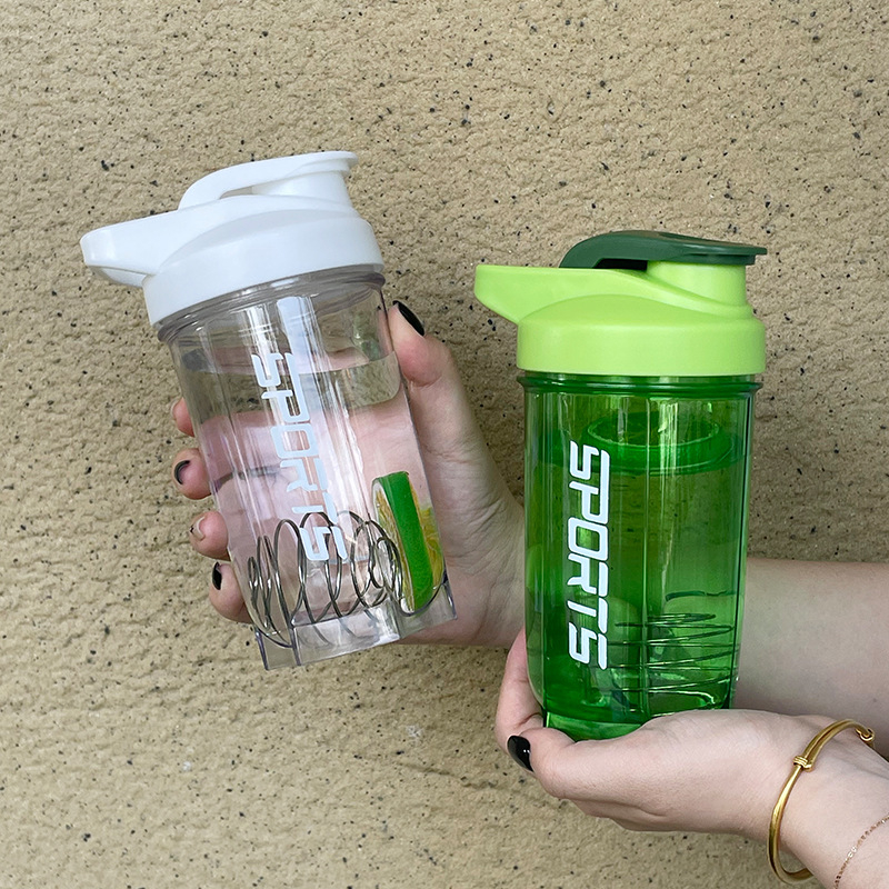 Recipient portabil de apă pentru sport, 500 ml, recipient transparent pentru milkshake și pudră de proteine, ceașcă de amestecare