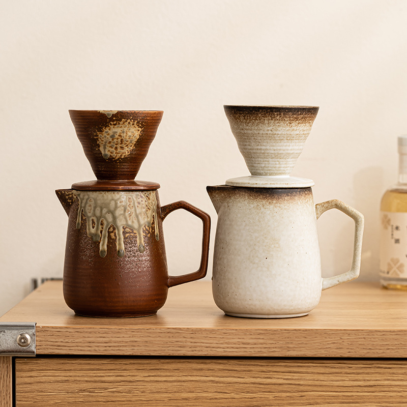 Set ceramic pour-over pentru cafea cu filtru, pentru ceai de după-amiază și pentru împărțire