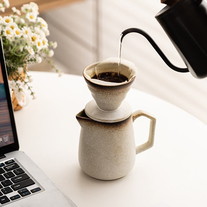 Set ceramic pour-over pentru cafea cu filtru, pentru ceai de după-amiază și pentru împărțire