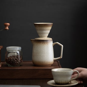 Set ceramic pentru prepararea cafelei prin turnare manuală, cu cană-filtru – stil vintage