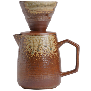 Set ceramic pentru prepararea cafelei prin turnare manuală, cu cană-filtru – stil vintage