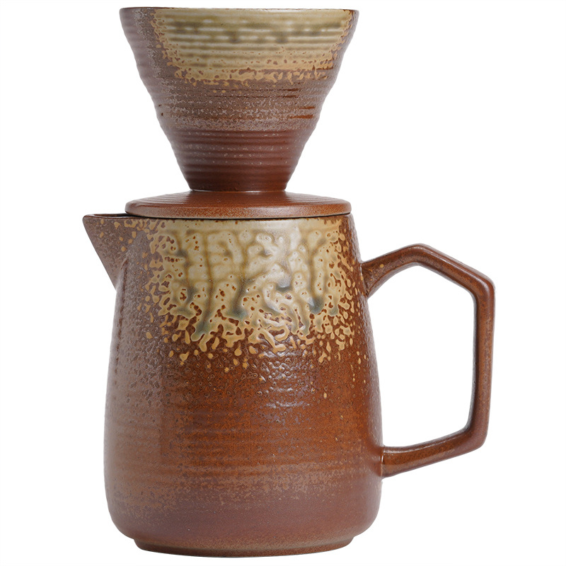 Set ceramic pentru prepararea cafelei prin turnare manuală, cu cană-filtru – stil vintage