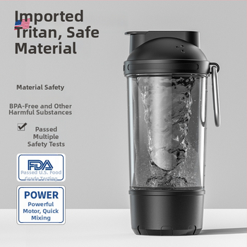 Cușcă electrică pentru shake cu încărcare USB, amestecare automată, recipient Tritan rotativ pentru shake-uri proteice
