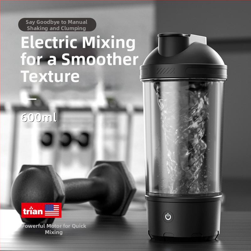 Cușcă electrică pentru shake cu încărcare USB, amestecare automată, recipient Tritan rotativ pentru shake-uri proteice