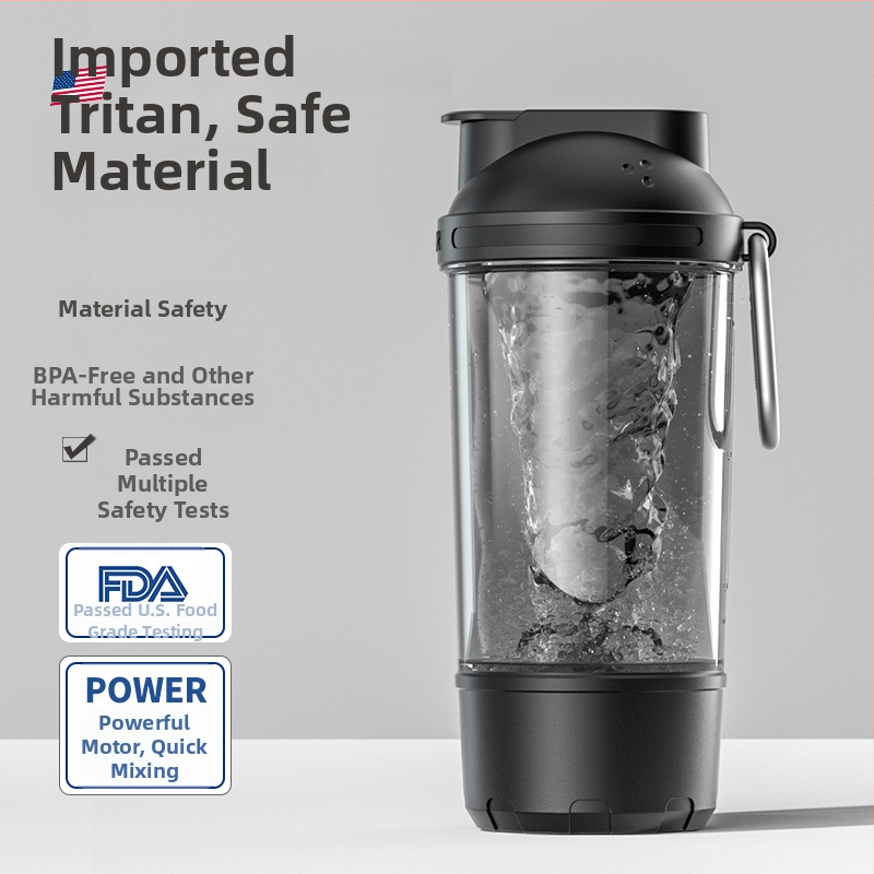 Cușcă electrică pentru shake cu încărcare USB, amestecare automată, recipient Tritan rotativ pentru shake-uri proteice