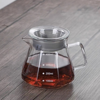 Cană de filtrare din sticlă cu formă octogonal diamant, cu pâlnie, borosilicată înaltă, transparentă sau fumuriu, 400 ml sau 600 ml