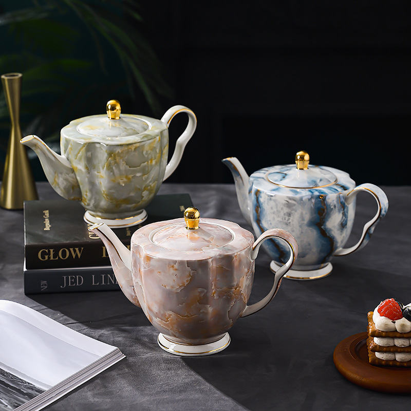 Set cafea din bone china, stil european, ceainic și fierbător pentru turnare