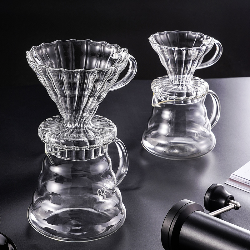 Cană de cafea din sticlă cu formă de nor, filtru pentru cafea și preparare prin pour-over