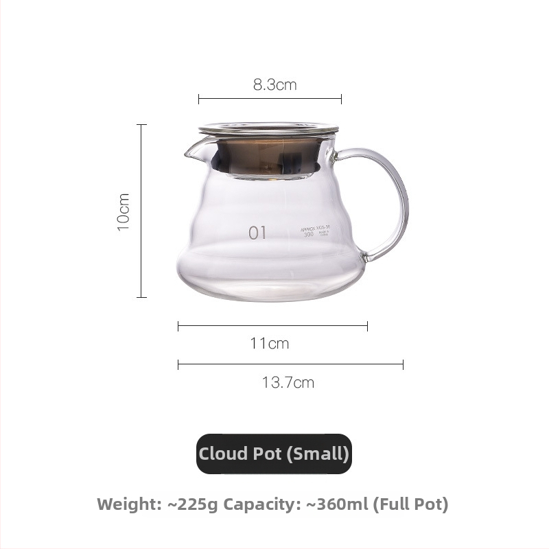 Cană de cafea din sticlă cu formă de nor, filtru pentru cafea și preparare prin pour-over
