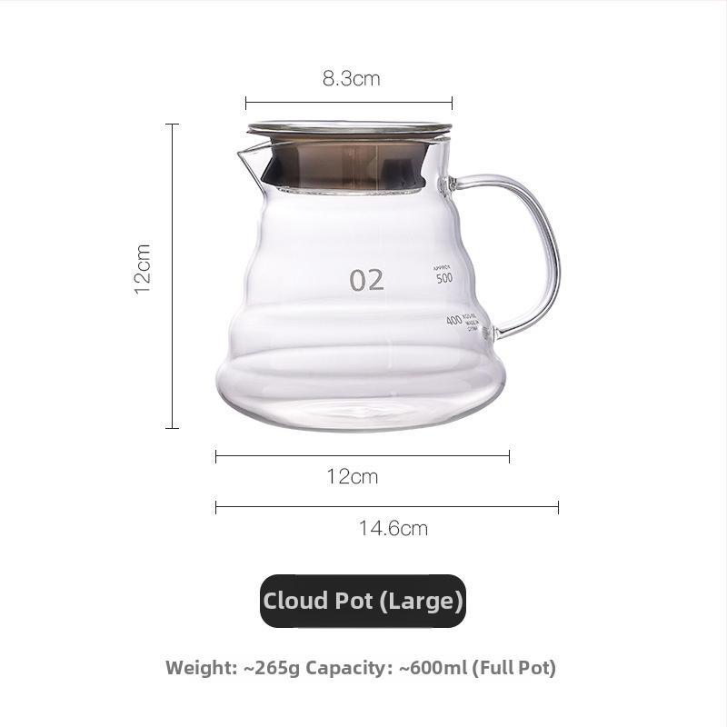 Cană de cafea din sticlă cu formă de nor, filtru pentru cafea și preparare prin pour-over